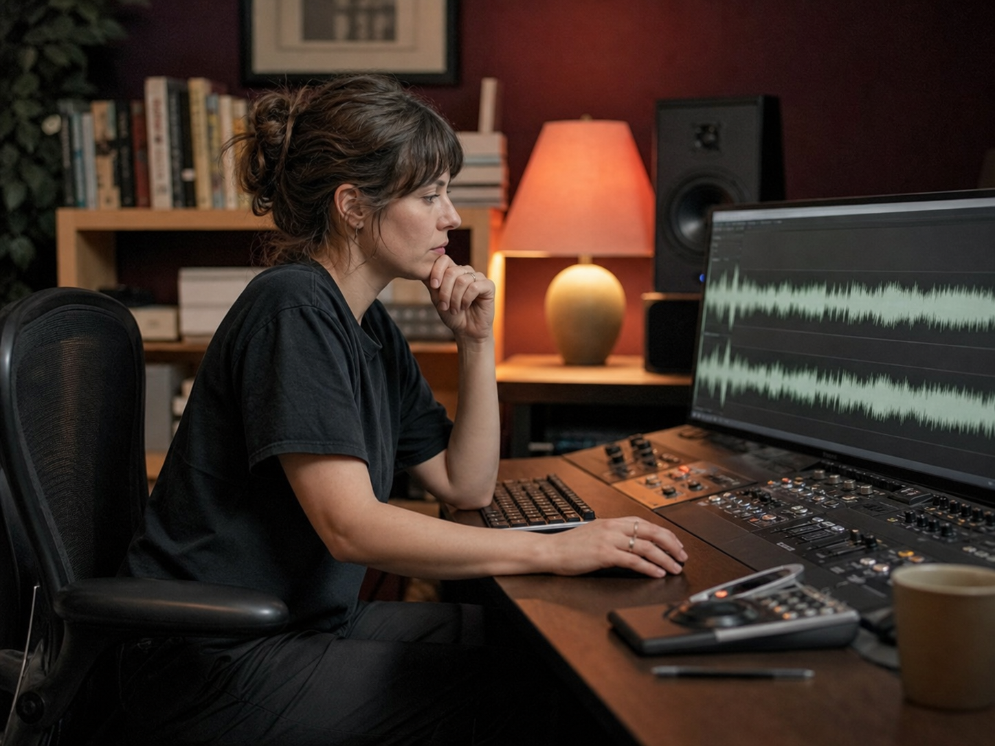 Éditrice audio contrôlant un long enregistrement